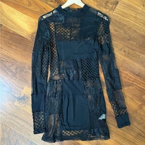 Black Sheer Patchwork Lace Dress